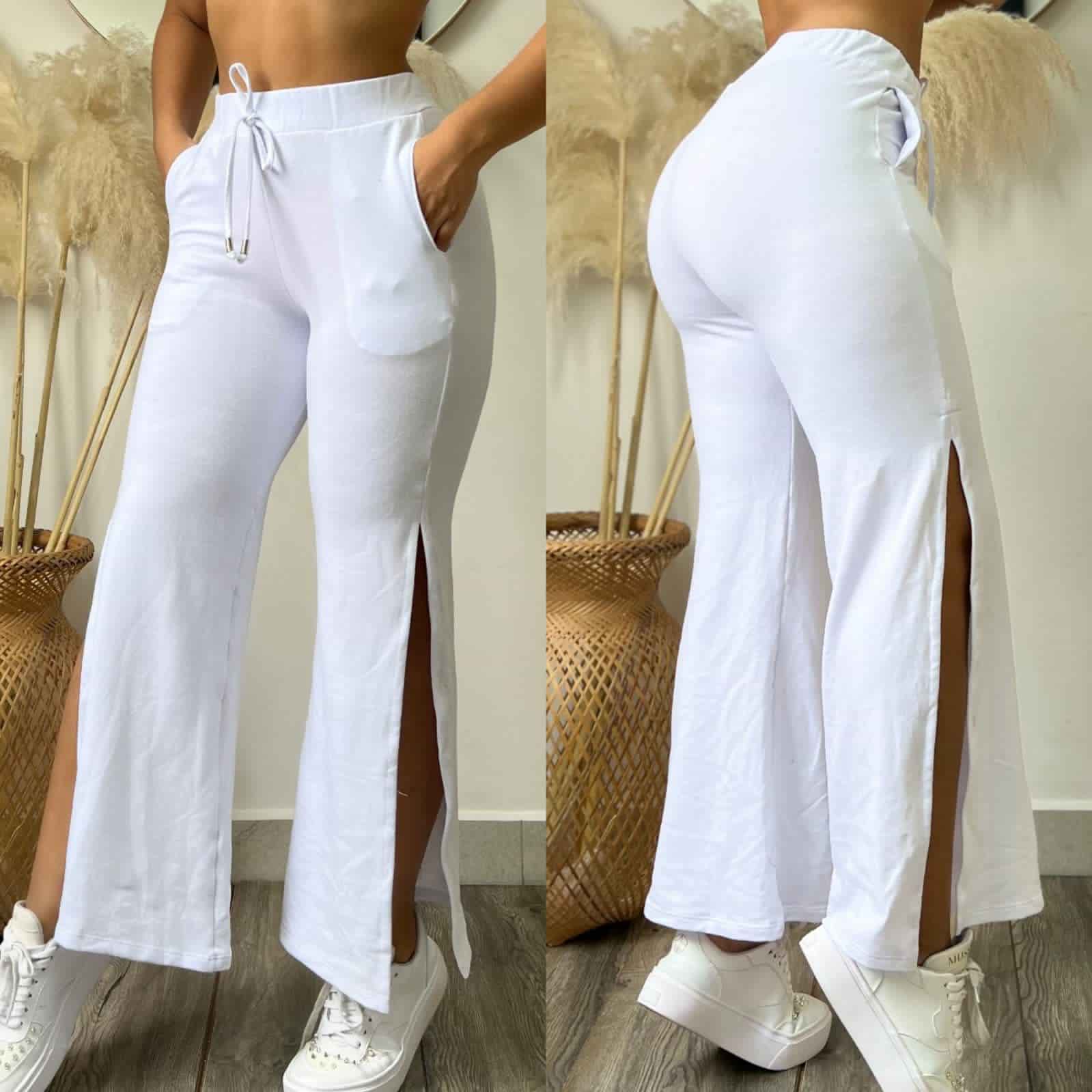 Pantalon bota campana deportivo blanco