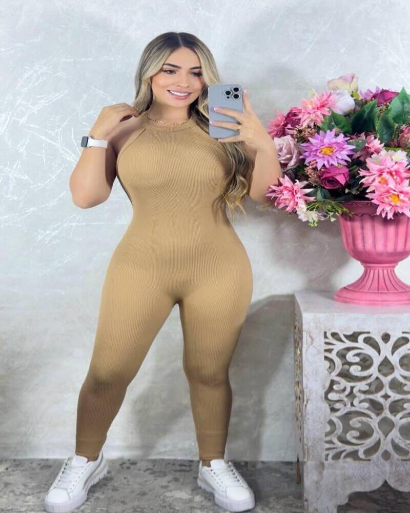 Enterizo deportivo sin costuras beige