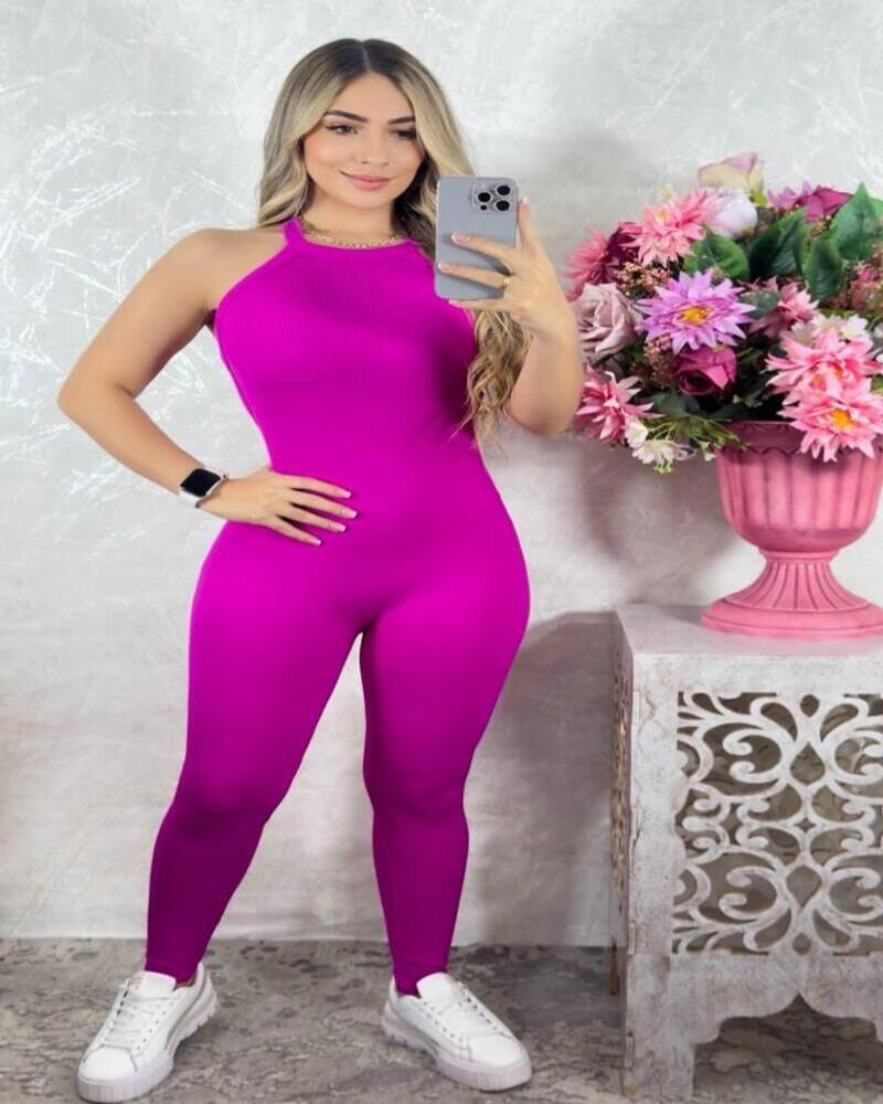 Enterizo deportivo sin costura fucsia