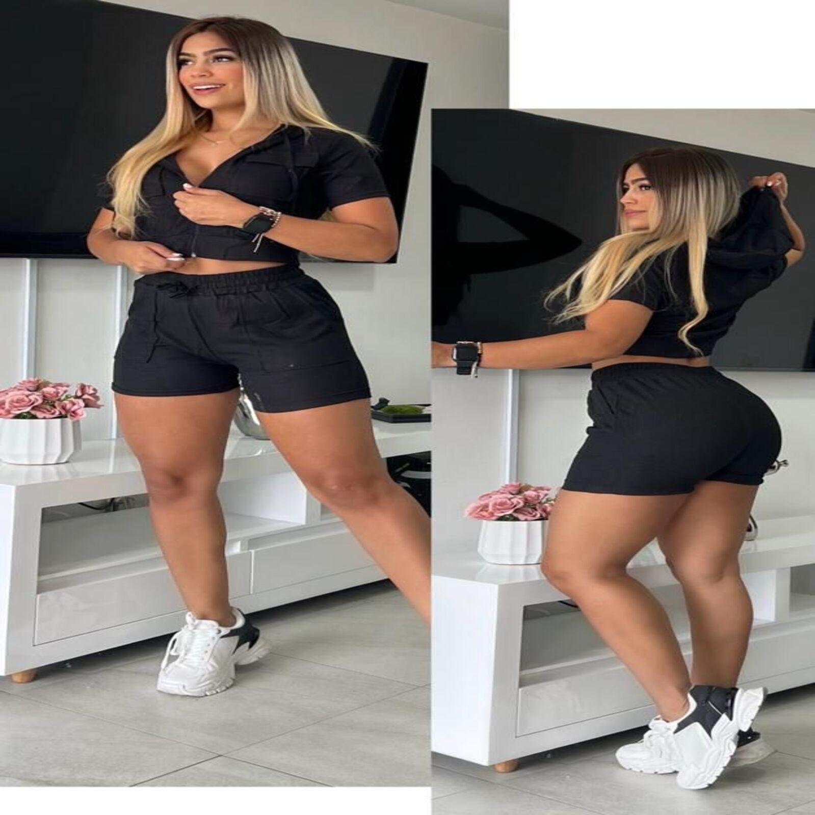 Conjunto deportivo en tela galleta negro