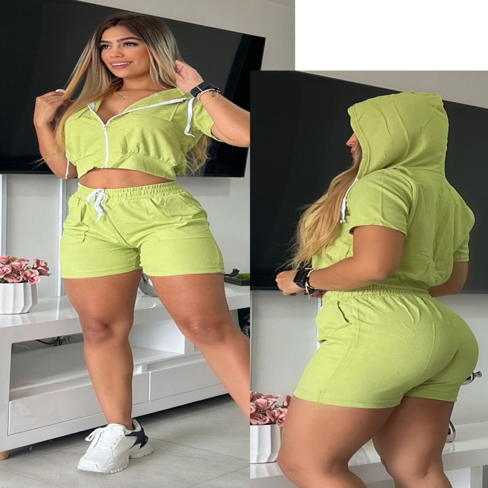 Conjunto deportivo en tela galleta verde