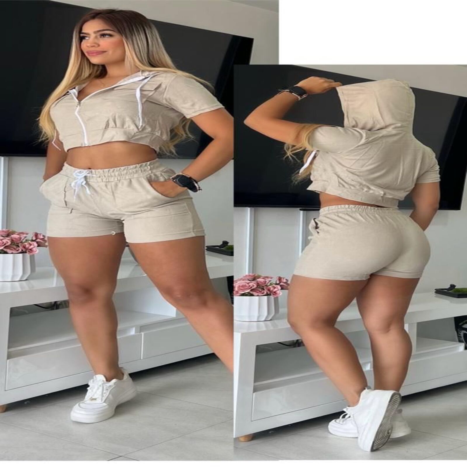 Conjunto deportivo en tela galleta gris